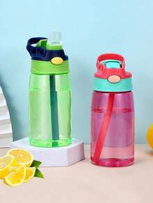 1PC 480ML Cartoon Cute Creative Plastic Mug, High Temperature Resistant Drop-Proof Straw Cup Duckbill Cup, Modern Colour Block Lightweight Portable Water Bottle, Suitable For Outdoor Sports, Travel And Tourism, Back-To-School Supplies - Multicolor - View 2