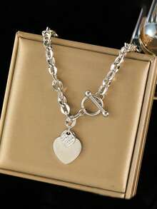 1 Set Fashionable Stainless Steel Double Heart Necklace & Bracelet Jewelry Set, Waterproof, Suitable For Holiday Gifts