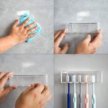 5 Slots Wall Mount Toothbrush Holder With Cover Self Adhesive Toothbrush Storage Organizer For Shower Toothbrush Hanger With Automatic Toothpaste Squeezer Dispenser - 透明 1 包 - 查看 3