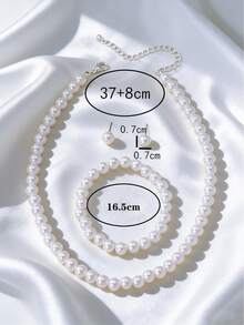 4-Piece Set Of Stylish, Minimalist, And Elegant Faux Pearl Necklace, Bracelet, Earrings, And Jewelry Set, Perfect For Evening Parties, Dates, Gatherings, And Celebrations - White - View 4