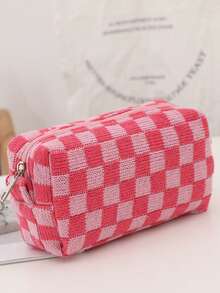 可爱时尚铅笔盒，格子图案透明铅笔盒，萌趣铅笔盒，格子铅笔盒，拉链铅笔袋，INS风文具包，便携式文具袋，返校礼物，办公学习化妆包 - 彩色 - 查看 16