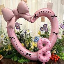 1 Set 40-Inch Giant Pearl Pink Heart Shaped Foil Balloon, 16-Inch Pink Number Balloons, Decorated With Black Ribbon Bow And "Happy Birthday" Sticker, Suitable For Birthday Celebrations, Outdoor Events, Anniversary, And As Wedding Decor Background - Multicolor - View 9