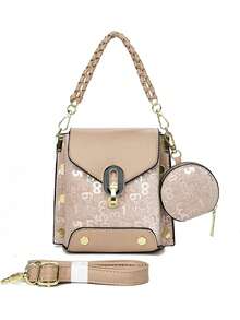 Black Rivet Flap Mini Lock Closure Mini Shoulder Bag, Korean Fashion Versatile Crossbody Bag, Chain Strap Handbag, Wide Strap Letter Print Tote Bag, Suitable For Daily Commute, Shopping, Dating And Other Occasions