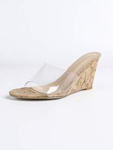 女士性感时尚休闲家居夜店百搭沙滩果冻一脚蹬百搭圆头厚底拖鞋 - 杏色 - 查看 7