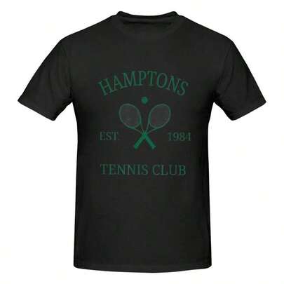 Camiseta vintage de preparación de raquetas del club de tenis Hamptons Athletics, camiseta de algodón puro de 220g con impresión minimalista, tela suave y transpirable, camiseta de algodón puro de alta calidad de 235g con impresión minimalista, tela suave y transpirable, cómoda y holgada, adecuada para uso diario, adecuada para ropa casual de oficina, apariencia diaria de primavera y verano, diseño elegante y juvenil, cómoda y holgada, adecuada para uso diario, adecuada para ropa casual de oficina, apariencia diaria de primavera y verano, regalo del Día del Padre, diseño elegante y juvenil.
