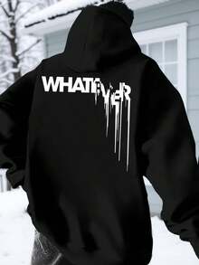 Men's Hoodie With Kangaroo Pocket And Adjustable Drawstring. IXWO - 黑色 - 查看 2
