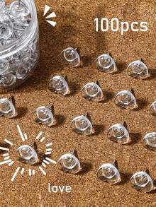 100pcs Transparent Plastic Plum Blossom Shaped Pushpins, Steel Tip, Suitable For Bulletin Board, Office, Home, Photos, Calendar, Map Display, Back To School Supplies, School Supplies, Office Supplies - Multicolor - View 11