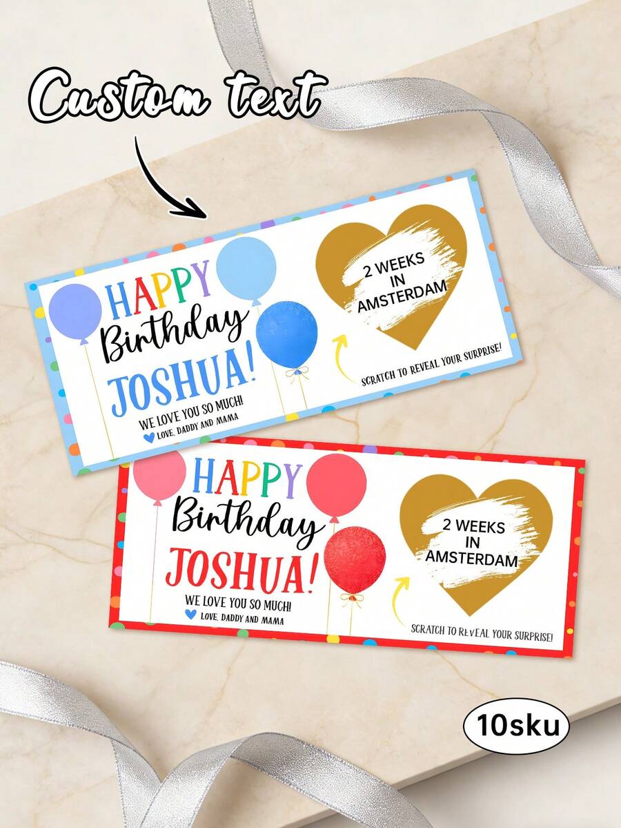 1/3pcs Customized Birthday Scratch Cards, Special Birthday Surprise Scratch Cards, Customizable Text, Suitable For Holiday Party Decor, Home Decor, Daily Use, Can Be Given As Gifts To Family And Friends, A Exquisite Gift, Customized Birthday Gift, Customized Decor - Multicolor - View 1