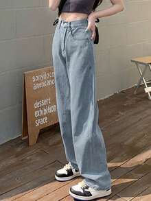 Women's Loose Fit Pockets Wide Leg Casual Versatile Denim Jeans - Light Wash - View 3