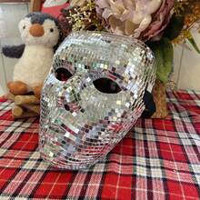 1pc Disco Ball Mask, Unisex Costume Mask, Reflective Mirror Mask, No Power Required - Silver - View 4