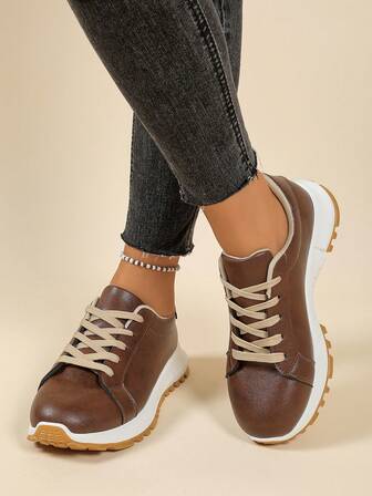 Women's Casual Walking Sneakers, Thick Sole Tennis Shoes, Lightweight Comfortable Retro Style Fitness Shoes