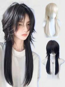 26 Inch Wig, Jellyfish Hairstyle, Wolf Tail, Natural Fluffy, Seamless Design, Suitable For Daily Wear, Multi-Purpose Cosplay, Fried Dough Twist Braid, Full Head Wig Set, Realistic Wig - Multicolor - View 12