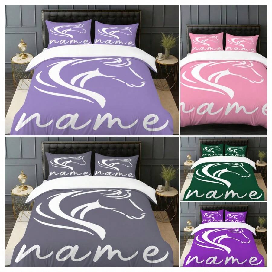 2/3 delar anpassningsbart namntäckeset med flerfärgat hästtryck. HD-tryckt sängklädesset bestående av ett täcke och två örngott; örngottinlägg ingår ej. Utformad för användning i sovrum, bostäder och sovsalar. Tillverkad för komfort med en mjuk tygkonstruktion. - Multifärgad - Visa 1