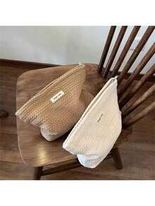 Handmade Woven Cosmetic Bag - Artistic Crochet Zipper Makeup Pouch, Minimalist Women Clutch ,Travel Essential Bag - Multicolor - View 3