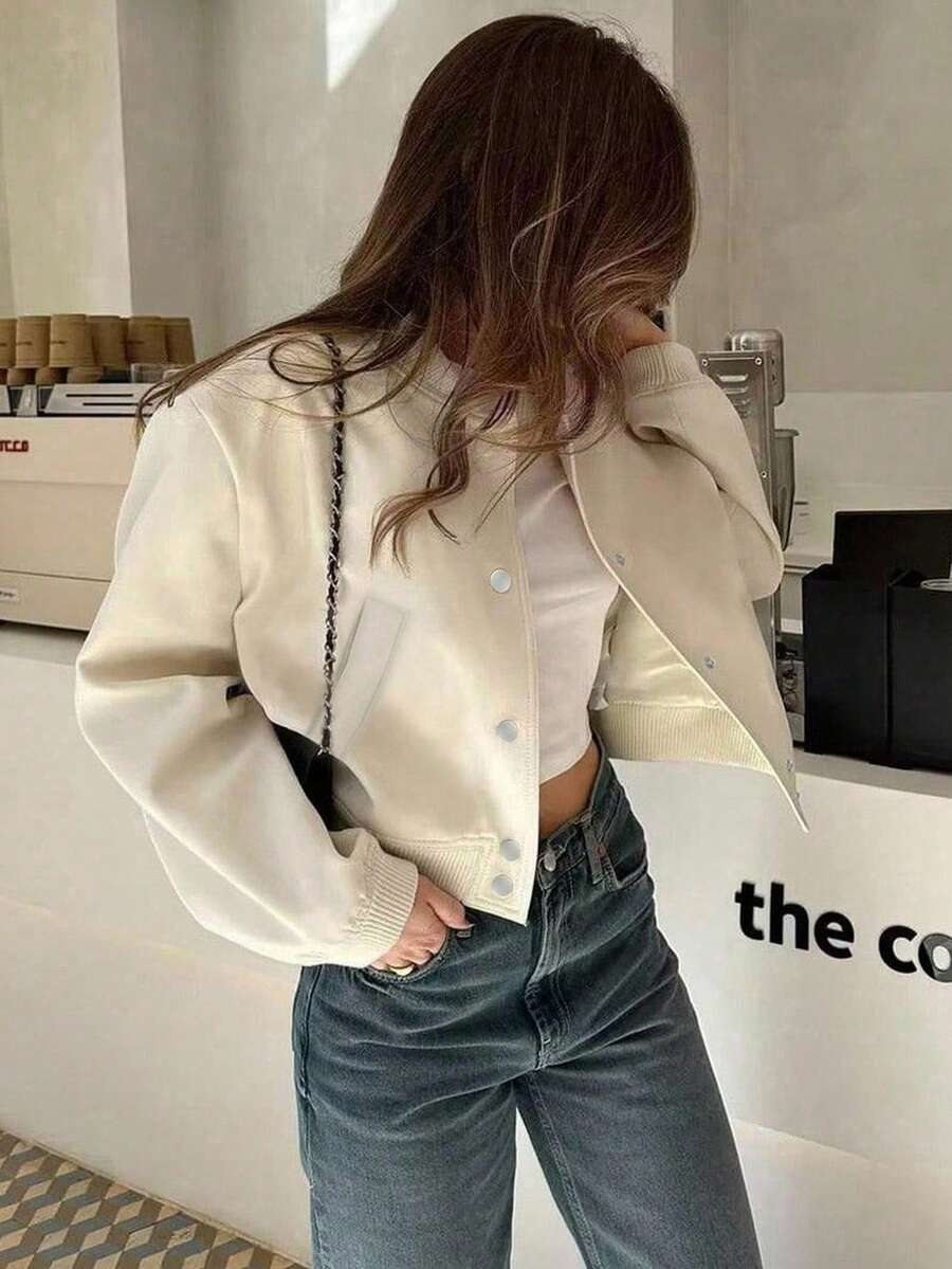 Chaqueta de manga larga de unicolor y sencilla para uso diario para mujer - Albaricoque - Ver 1