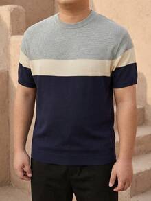 Men's Casual Commuting Contrast Color Knit Sweater - Royal Blue - View 7