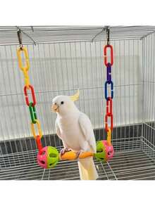 Colorful Parrot Swing, Plastic Swing With Clear Bells, Fun Boredom Relief Toy, Interactive Small Parrot Swing, Hanging Cage Enrichment Toy, Suitable For Small Parrots - Multicolor - View 8