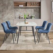 Juego de 2 sillas de comedor modernas de mediados de siglo – Respaldo cómodo – Tapizadas en piel sintética, patas de metal negro  Ideales para comedor, cocina, dormitorio o sala de espera - Azul - Ver 1