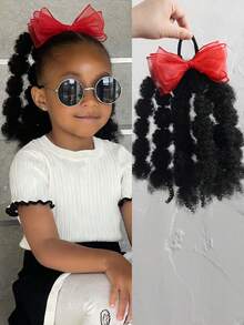 1个带毛线蝴蝶结发夹的柔软可爱8英寸蓬松弹力带扭辫马尾辫泡泡辫，适合女孩和儿童，打造爆炸头造型 - 自然黑 - 查看 12