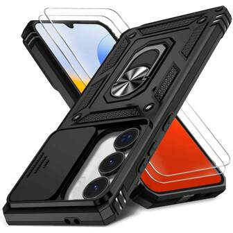 ฟิล์มกันรอยหน้าจอเคลือบ 9H สำหรับ Samsung Galaxy A56, A36, A16, A17, S25 FE, เข้ากันได้กับเคสโทรศัพท์ที่มีระบบป้องกันกล้อง, เคสโทรศัพท์พร้อมห่วงแม่เหล็กโลหะ 360°, เคสกันกระแทกระดับ Military Grade สำหรับ S25 Ultra, S24 Ultra