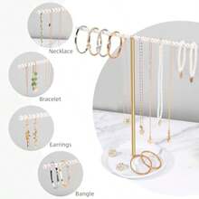 Soporte giratorio para collares de metal, organizador de joyería con 28 ganchos para colgar collares, llaveros, pulseras y cadenas largas, organizador de almacenamiento de collares para mujeres y niñas - Blanco perla - Ver 4