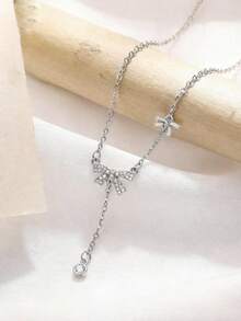 1pc Elegant & Unique Butterfly Shaped Pendant Necklace With Rhinestone & Zirconia Decoration For Women, Suitable For Daily Wear - Silver - View 4