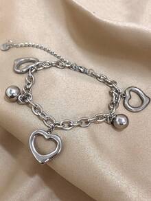 1Pc 18K Gold Plated Sweet Heart & Bead Charms Adjustable Chain Bracelet, Women's Luxury Elegant Jewelry, For Valentines, Party, Gala, Daily, Dating, Mardi Gras, New Years, Wedding, Beach, Christmas Anniversary, Elegant Mom Gift Boho Jewelry Birthday Bridesmaid Gift - Multicolor - View 7