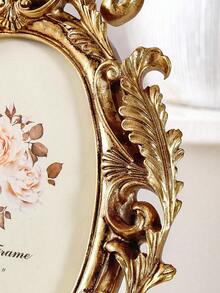 1pc Vintage European Style Golden Floral Oval Photo Frame, Classical European Decor Frame For Photo Display And Home Decoration - Gold - View 3