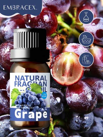 EMBRACEX. 10ml Grape Essential Oil, Fragrant And Fresh, Affordable, Suitable For Car Diffuser, Long-Lasting Aroma, Soothing, Can Be Used In Diffuser, Home Fragrance Products, Applicable For Rooms, Living Room, Kitchen, Office And More - Water-Soluble
