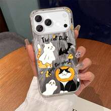 Funda para iPhone 17 16 15 14 13 12 11 Plus con diseño de gato de Halloween, estilo divertido, agujeros grandes, gasa de plumas y alta estética, protectora, Funda Antigolpes,Cubierta Resistente a Caídas,Textura de Pluma,Funda de Teléfono Duradera,Accesorio de Teléfono Estiloso,Entusiastas de los - Plateado - Ver 6