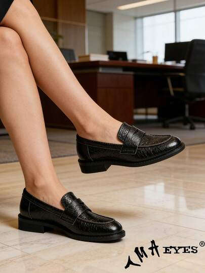 1 Pair TMA EYES College Style Solid Color Plus Size Low Heel Women's Loafers, Comfortable Slip-On Casual Loafers For Office, Commuting, Shopping, Outdoor, Non-Slip & Durable, Suitable For All Seasons