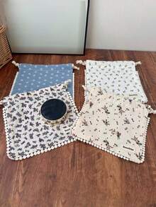 4 件装 19cm*19cm 复古花卉图案旅行护肤品抽绳收纳袋 化妆包 旅行必备 居家收纳 旅行收纳 便携式化妆包 收纳袋 首饰收纳 化妆品收纳 旅行包 情人节、生日礼物、闺蜜节礼物、复活节礼物、化妆包、旅行必备 - 查看 11