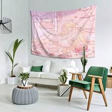 Kawaii Anime Girl Tapestry - Pastel Pink & Golden Japanese Manga Wall Hanging Decor With Cute Anime Characters, Soft Peach Light Fabric, Bedroom, Dorm, Dorm Room Accessory, Fashionable Tapestry, Durable Fabric, Decorative Tapestry, Home Decorators - 彩色 - 查看 3