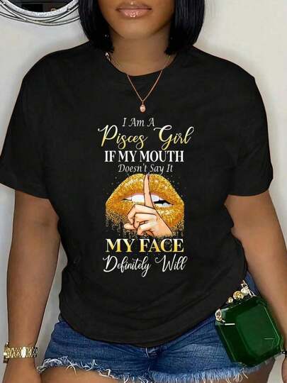 100% Cotton I'm Pisces Girl February 19 - March 20 Birthday T-Shirt Short Sleeve Round Neck Casual Top For Summer & Spring, Women's Men's Graphic Tee