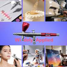 YUNLUN Airbrush Kit Dual Action Spray Gun, Air Brush For Painting Set With 0.3, 0.2, 0.5mm Needles/Nozzles/Air Cap, 1/3 Oz Paint Cup, Air Hose, For  Nail, Makeup, Model, Art Hobby Paintin - Đỏ - Xem 5