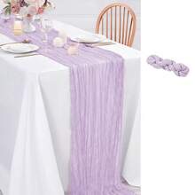 متر 120 / 10 قدم من شريط طاولة شفاف من الشيفون البنفسجي الخفيف، بأسلوب بوهيمي ريفي، شريط طاولة رقيق للزفاف والحفلات وأعياد الميلاد وديكور المنزل والمناسبات - ضوء ارجواني - مشاهدة 8