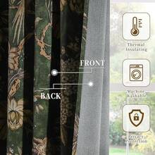 StangH Green Floral Curtains 84 Inches Long,Printed Bird Peacock Velvet Drapes With Elegant Vintage Design For Living Room Farmhouse,W52xL84,2 Panels - 彩色 - 查看 6