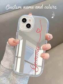 Custom Thick Transparent Mirror Phone Case With Heart Line Signature, Multi-Color Letter Name Short Phrase Anti-Drop Protection Phone Cover, Customizable Phone Case, Fashionable Phone Case, Mirror Phone Case, Customized Name Phone Cover, Compatible With IPhone 11, 12, 13, 14, 15, 16 Pro Max, Stylish, Colorful, Vintage, Cute, Contracted, Funny, Custom, Personalized, Unique, Customized, Ideal Gifts For Her, Boyfriend, Girlfriend, Family, Friends, Grandparents, Couple, For Anniversaries, For Birthdays,Season Picks,2025phonecase - Trong sáng - Xem 2