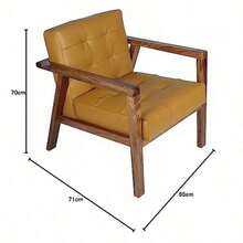 DESINGS Sillón Ocasional Saatore Piel Natural Durable Acabado detallado Mid-Century de Madera de Piel AirBnb proyectos hoteleria Mostaza Parota Cuadros - Multicolor - Ver 2