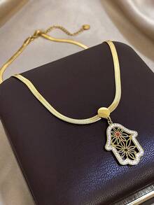 1件闪亮金色哈姆萨之手项链，镶嵌透明水晶 - 时尚优雅的吊坠，象征着守护和好运，适合日常佩戴和特殊场合，男女皆宜，情人节礼物 - 彩色 - 查看 6