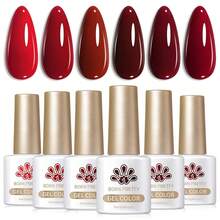 Born Pretty Esmalte de uñas de gel rojo para otoño e invierno, 6 colores, rojo oscuro, burdeos, sangre, cereza, rojo vino, esmalte de uñas de gel para remover, diseño de arte de uñas, salón de - marrón (Nude Brown Dusk) - Ver 1