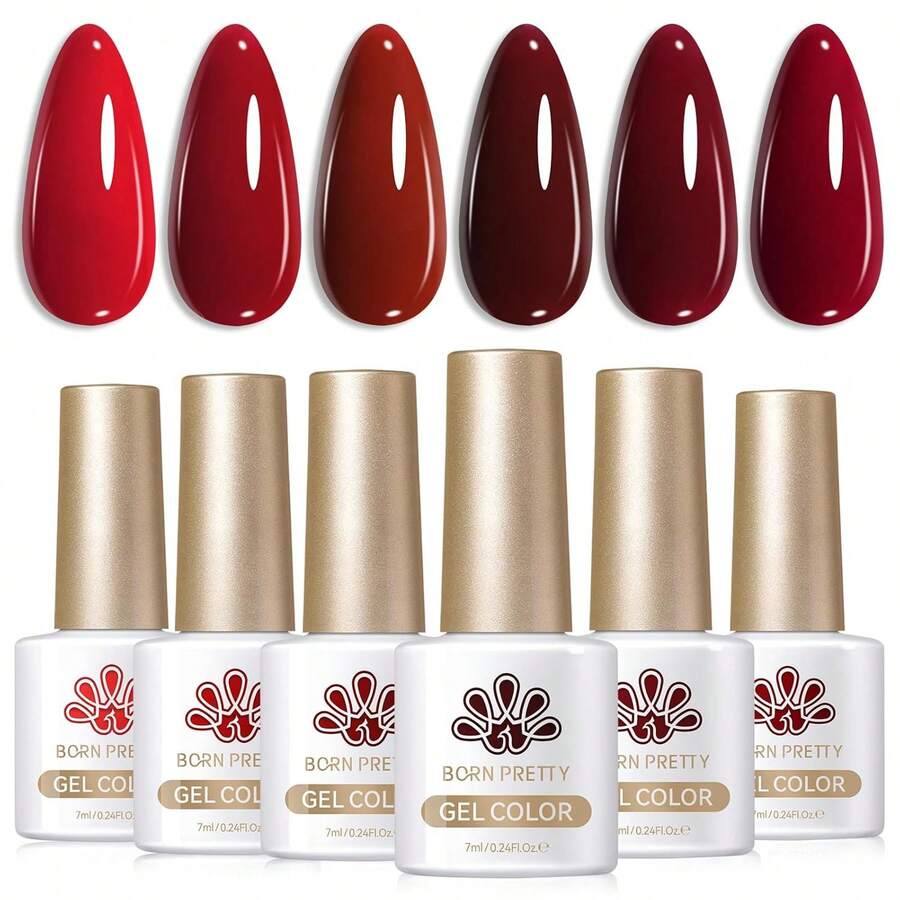 Born Pretty Esmalte de uñas de gel rojo para otoño e invierno, 6 colores, rojo oscuro, burdeos, sangre, cereza, rojo vino, esmalte de uñas de gel para remover, diseño de arte de uñas, salón de - marrón (Nude Brown Dusk) - Ver 1