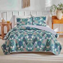 三件套床上用品，柔软透气的轻盈床裙，超细纤维材质，印花图案毯子，适合四季家居装饰，是节日送礼的理想之选，加大尺寸，适用于双人床（1件被子+2件枕套），不含枕芯 - 薄荷綠 - 查看 2