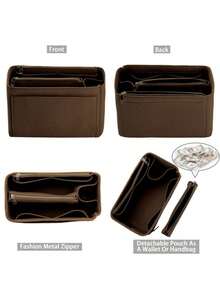 Felt Organizer Insert Bag, Suitable For Speedy, Handbag, Tote Bag, 4 Size Options - Brown - View 2