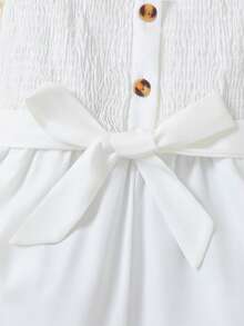 Purechapter 女童时尚褶皱花卉吊带连体裤，收腰设计，喇叭裤腿，休闲日常穿着，时尚百搭 - 白色 - 查看 5