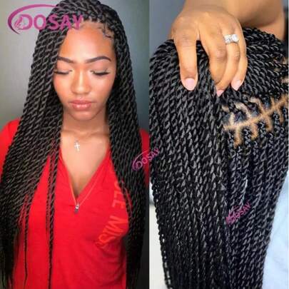A ANYTIME Twist Braided Wigs Box Braided Lace Front Wig For Women Synthetic Full Lace Frontal Wig Faux Locs Wig Goddess Braids Wigs