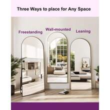 58"X18" Arched Full Length Mirror - Wall/Floor Mounted With Stand Shatter-Proof Glass And Aluminum Frame Large Body Mirror For Bedroom Living Room Entryway Or Cloakroom Black - 58吋 x 18吋 黑色 + 58吋長 x 18吋寬 - 查看 7