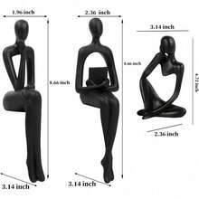 Gold Home Decor Thinker Statue Accents, Set Of 3 Thinker Sculptures Office Decor Modern Abstract Resin Decoration On Shelf Table Desk For Living Room Office Bedroom (Small Gold) - Màu đen lớn - Xem 2