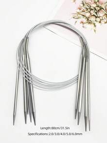 3pcs Circular Knitting Needle Set, Stainless Steel Material, Smooth No Snag, 31.5 Inch Length, Suitable For Handmade Knitting DIY, Applicable For Making Blankets, Hats, Scarves, Gloves, Etc. - Silver - View 3