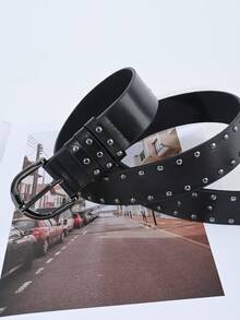 Cinturón versátil con hebilla geométrica de estilo punk con remaches, adecuado para pantalones, vestidos y uso diario - Multicolor - Ver 2